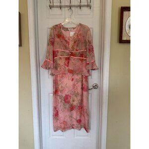 Vintage 90's Miss Dorby Pink Floral Sleeveless Maxi Dress And Jacket Size 12